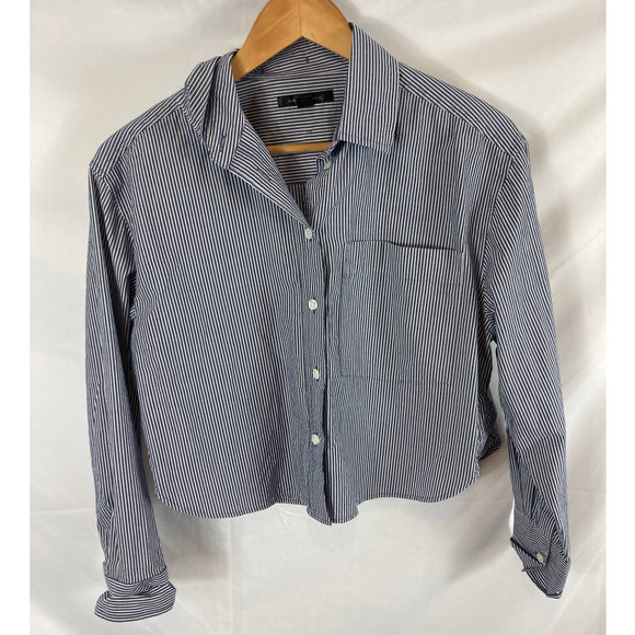 Banana Republic Crop Boxy Fit Button Down Striped Shirt Size XS - Picture 2 of 6